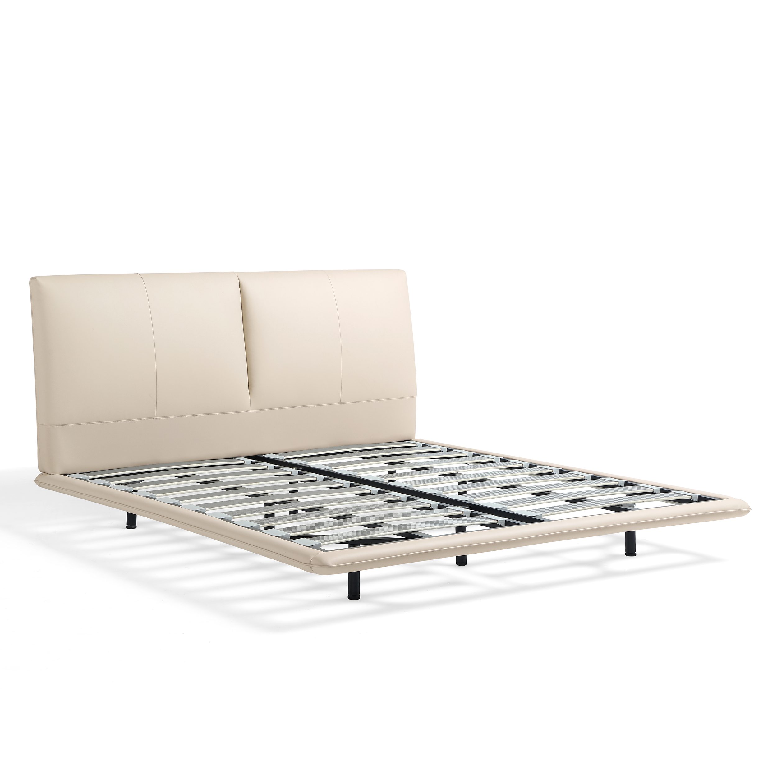 Leandrew Taupe Upholstered Bed Frame + Pedestals