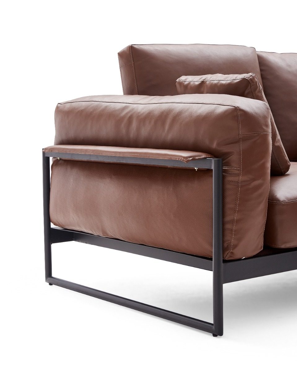 Gwynn 4-Seater Faux Leather Sofa – Dark Brown
