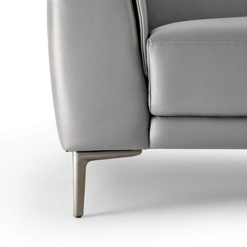 Brago Premium 4-Seater Leather Sofa with Ottoman – Light Grey