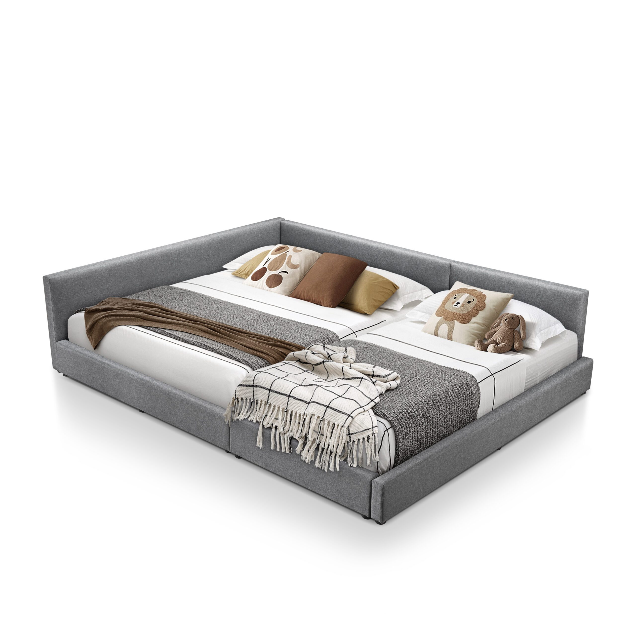 Lara Family Co-Sleeping Bed Frame Set – Queen + Single (Grey)