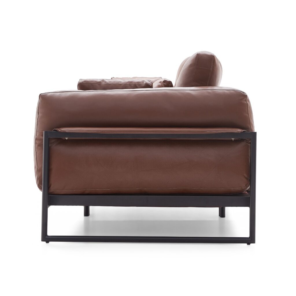 Gwynn 4-Seater Faux Leather Sofa – Dark Brown