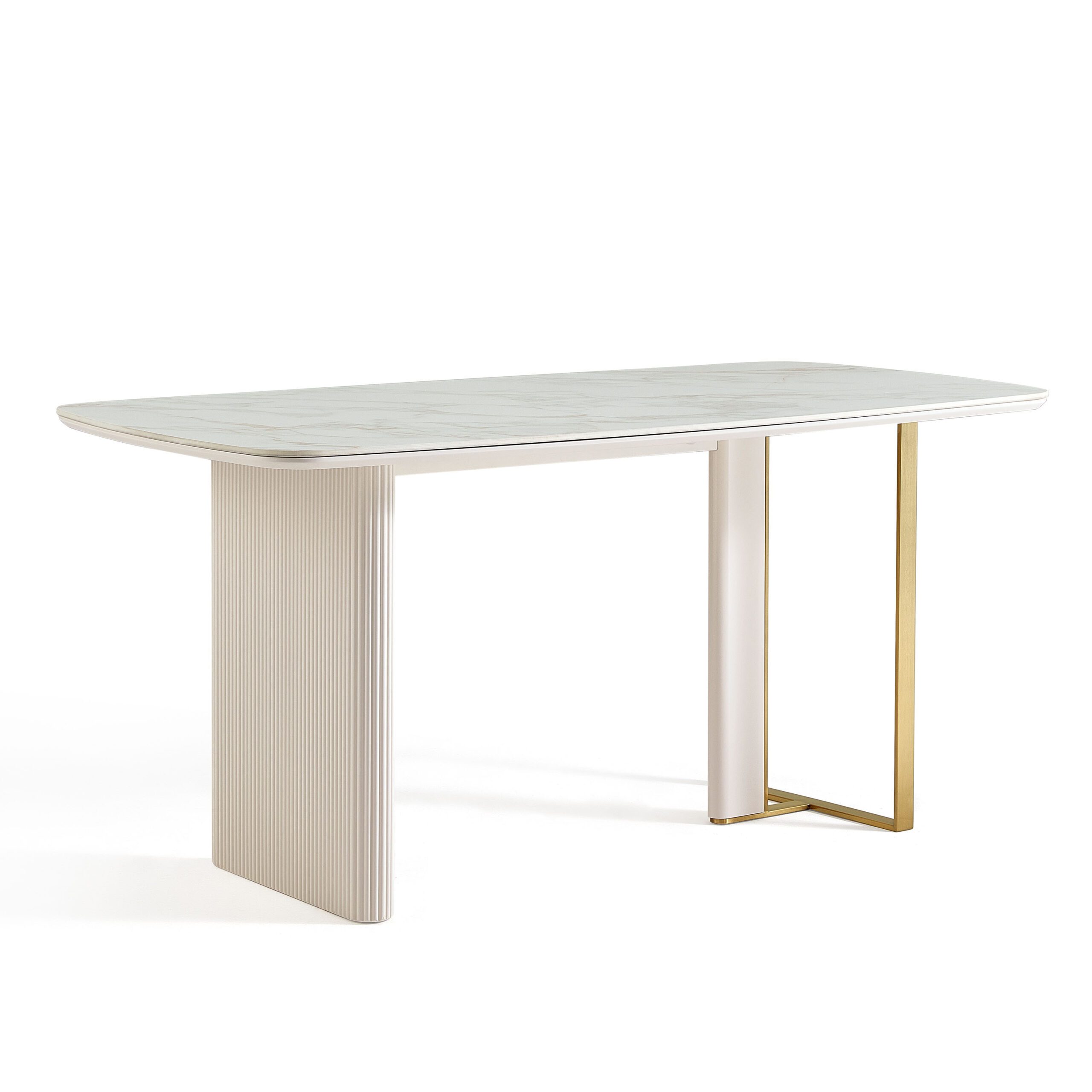 Branduff Modern Luxe Sintered Stone Dining Table – Cream & Gold