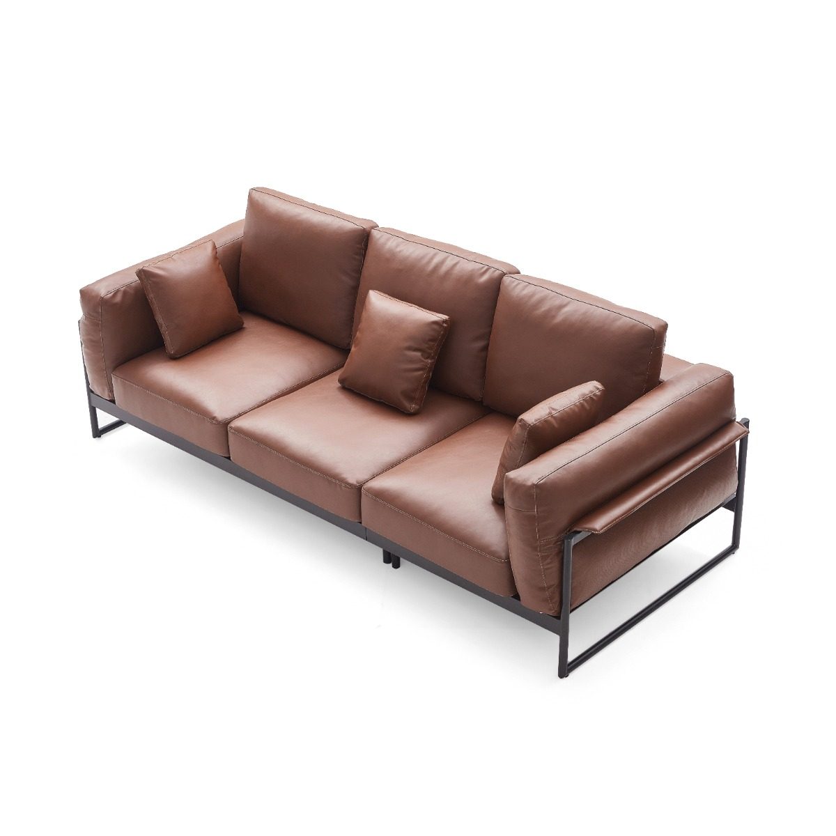 Gwynn 4-Seater Faux Leather Sofa – Dark Brown