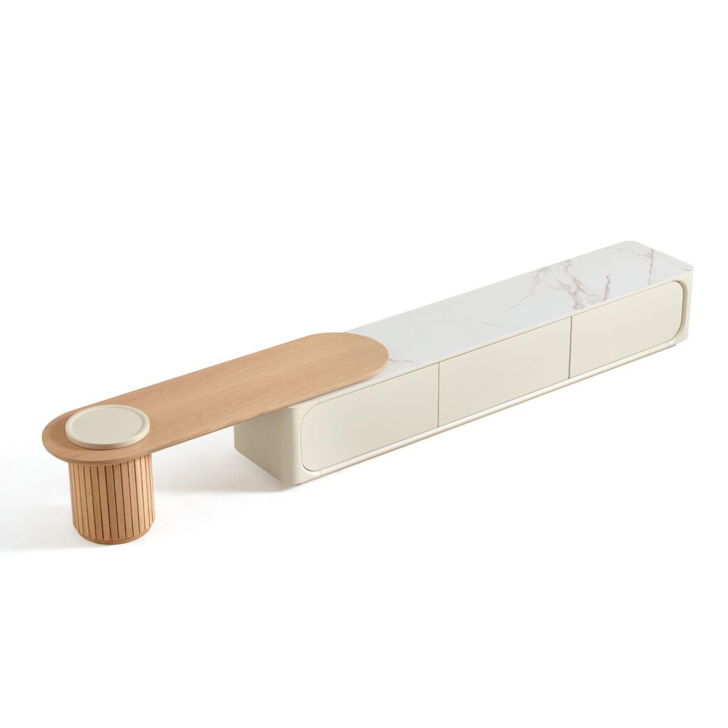 Wendell Extendable TV Console – Off-White Sintered Stone