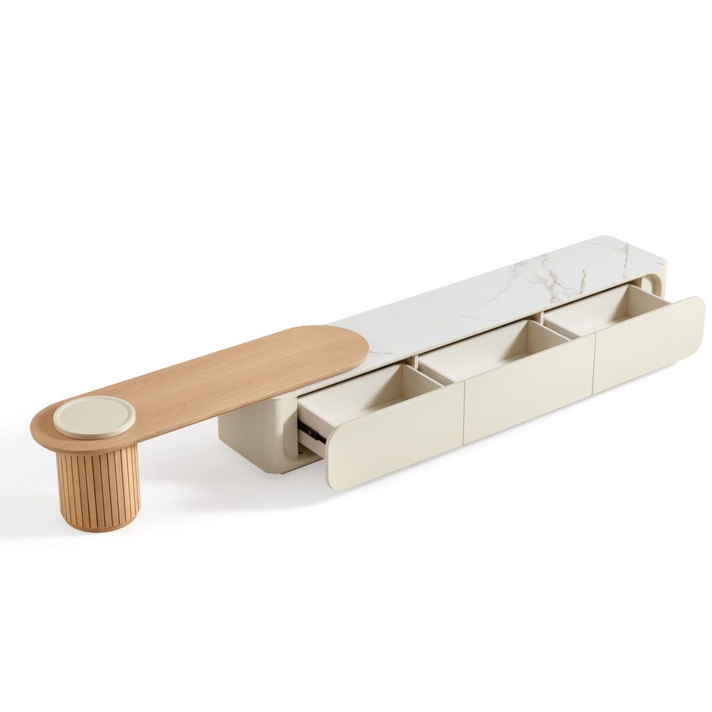 Wendell Extendable TV Console – Off-White Sintered Stone
