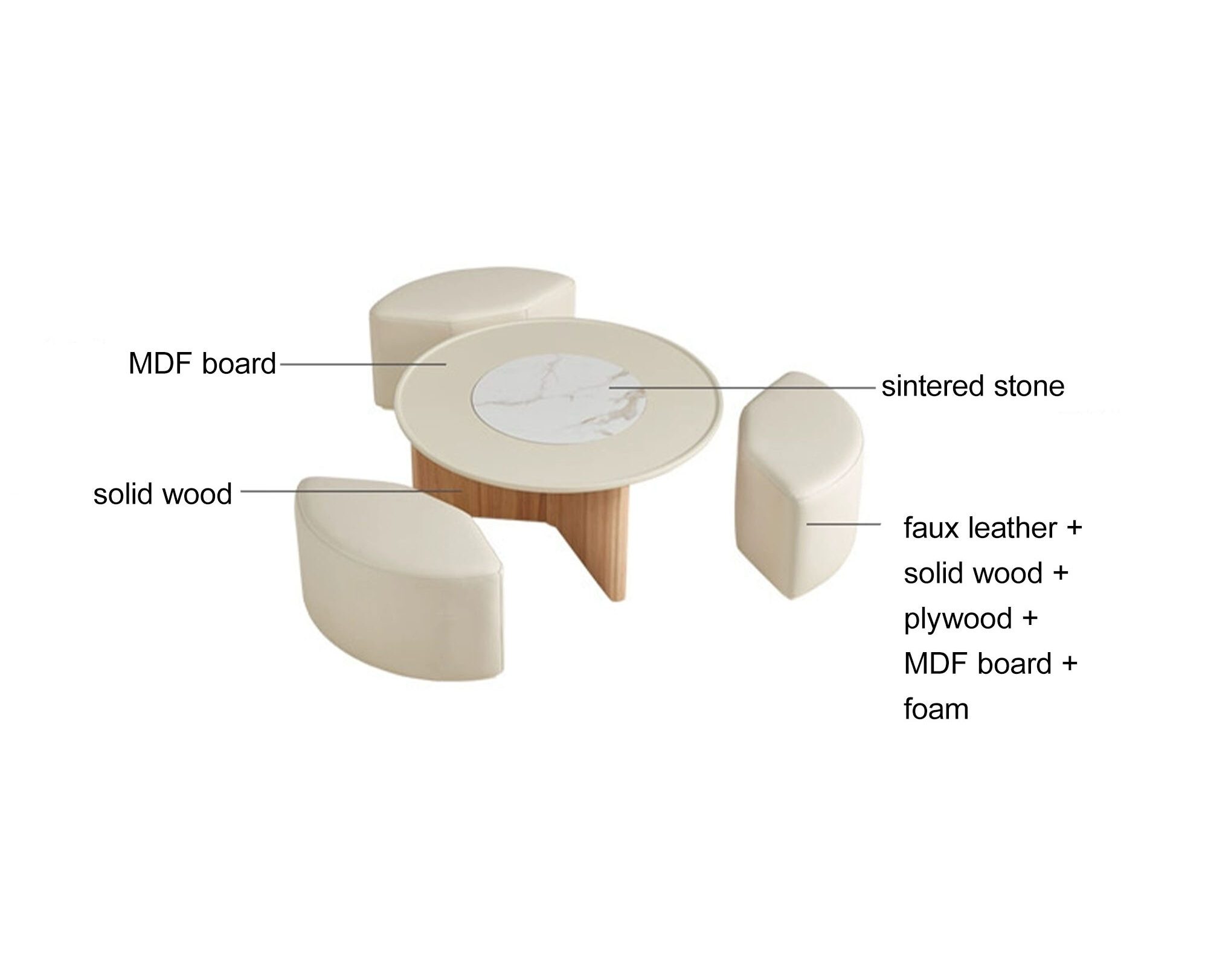 Zygmunt Round Coffee Table with 3 Padded Stools