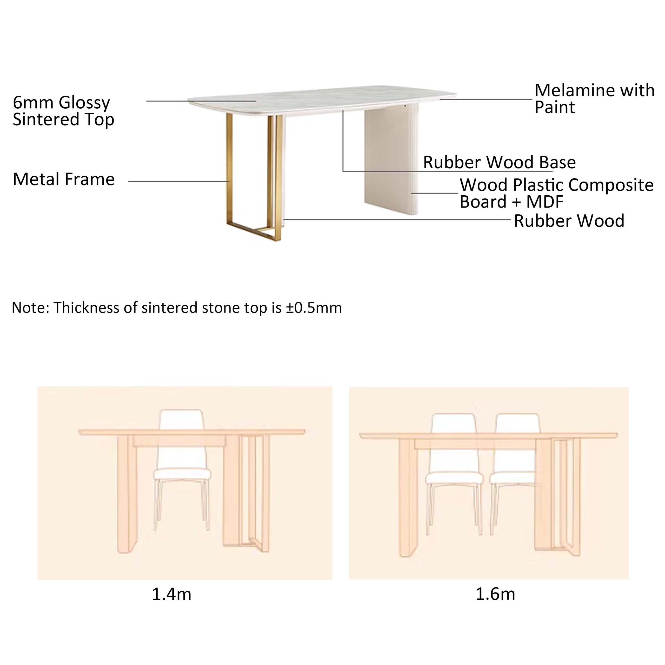 Branduff Modern Luxe Sintered Stone Dining Table – Cream & Gold