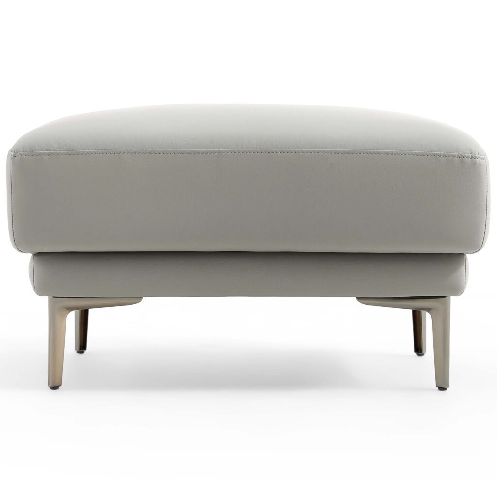Brago Premium 4-Seater Leather Sofa with Ottoman – Light Grey