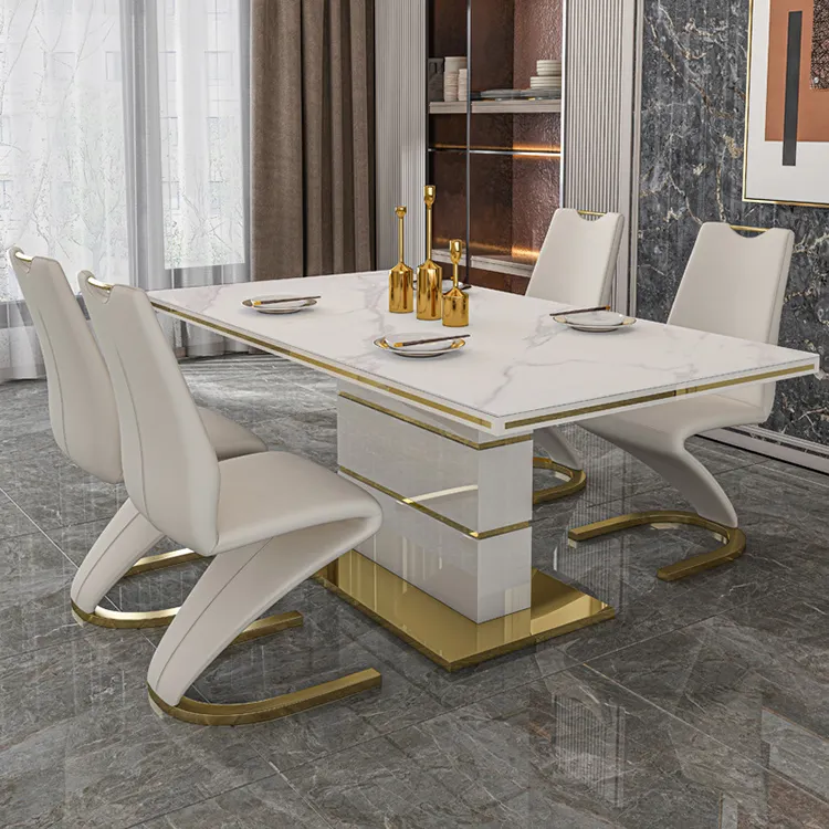 Lucenzo Modern Leather Dining Table Set