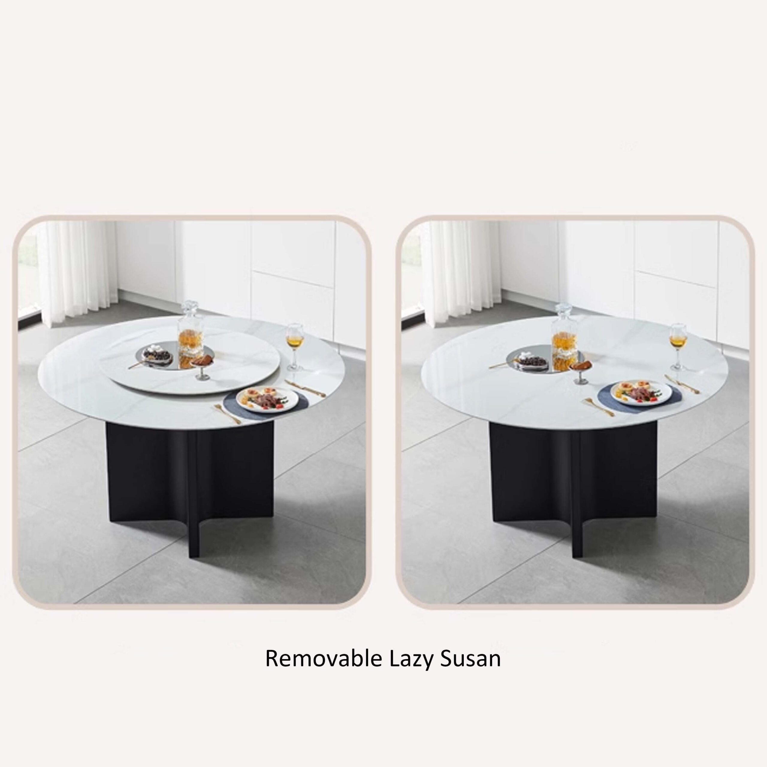 Malkah 1.35M Round Sintered Stone Dining Table with Lazy Susan