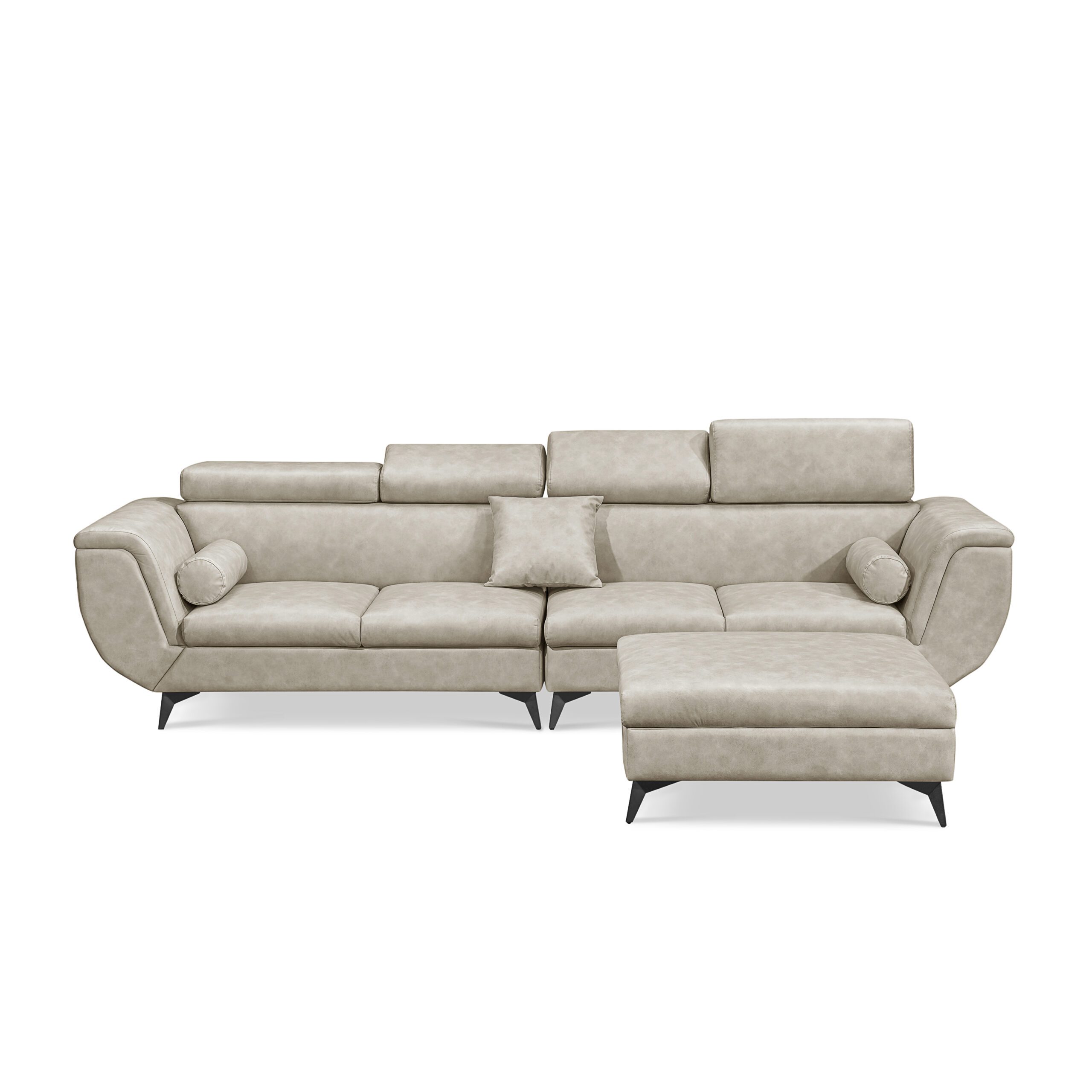 Alcina 4-Seater Leatheraire Fabric Sofa with Ottoman