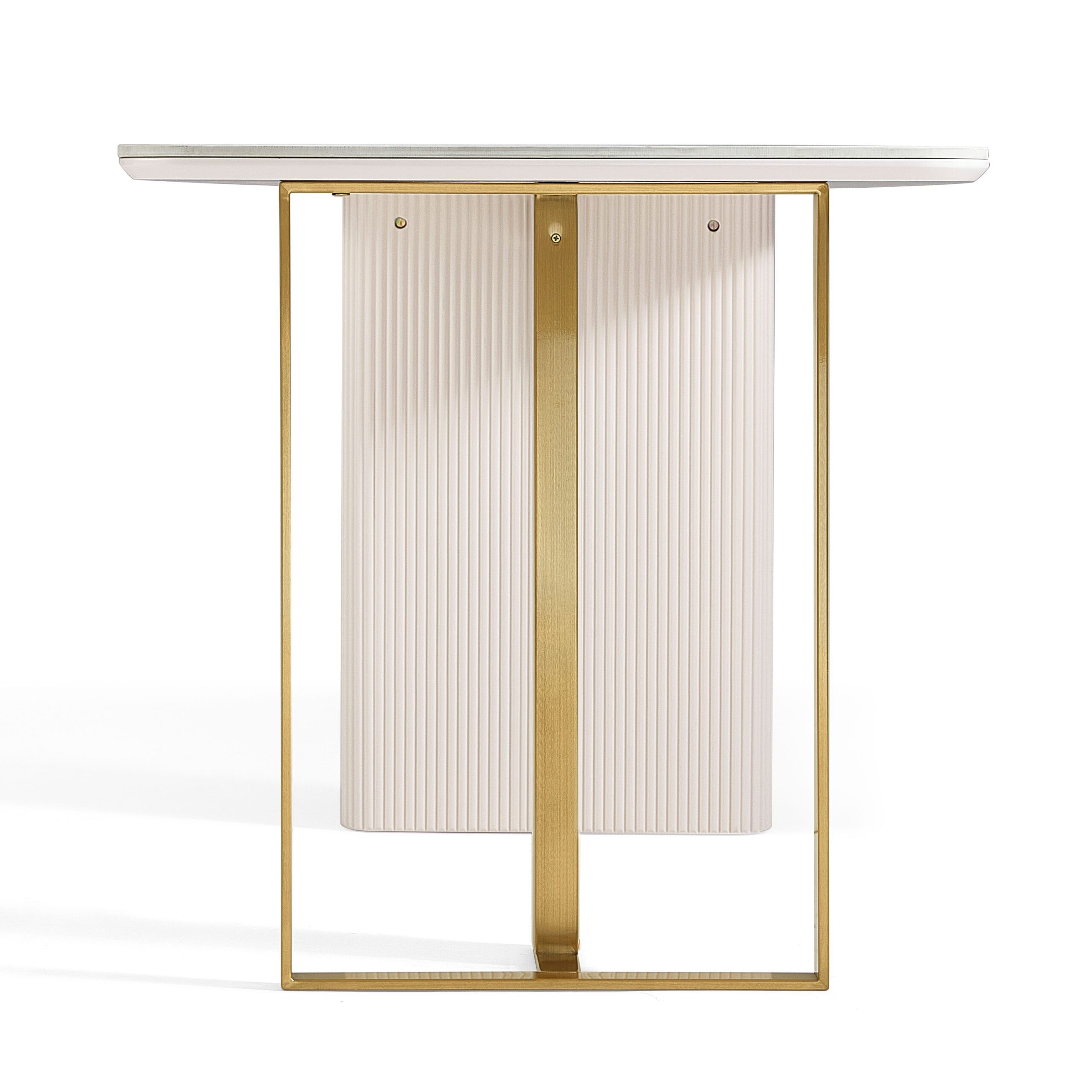 Branduff Modern Luxe Sintered Stone Dining Table – Cream & Gold