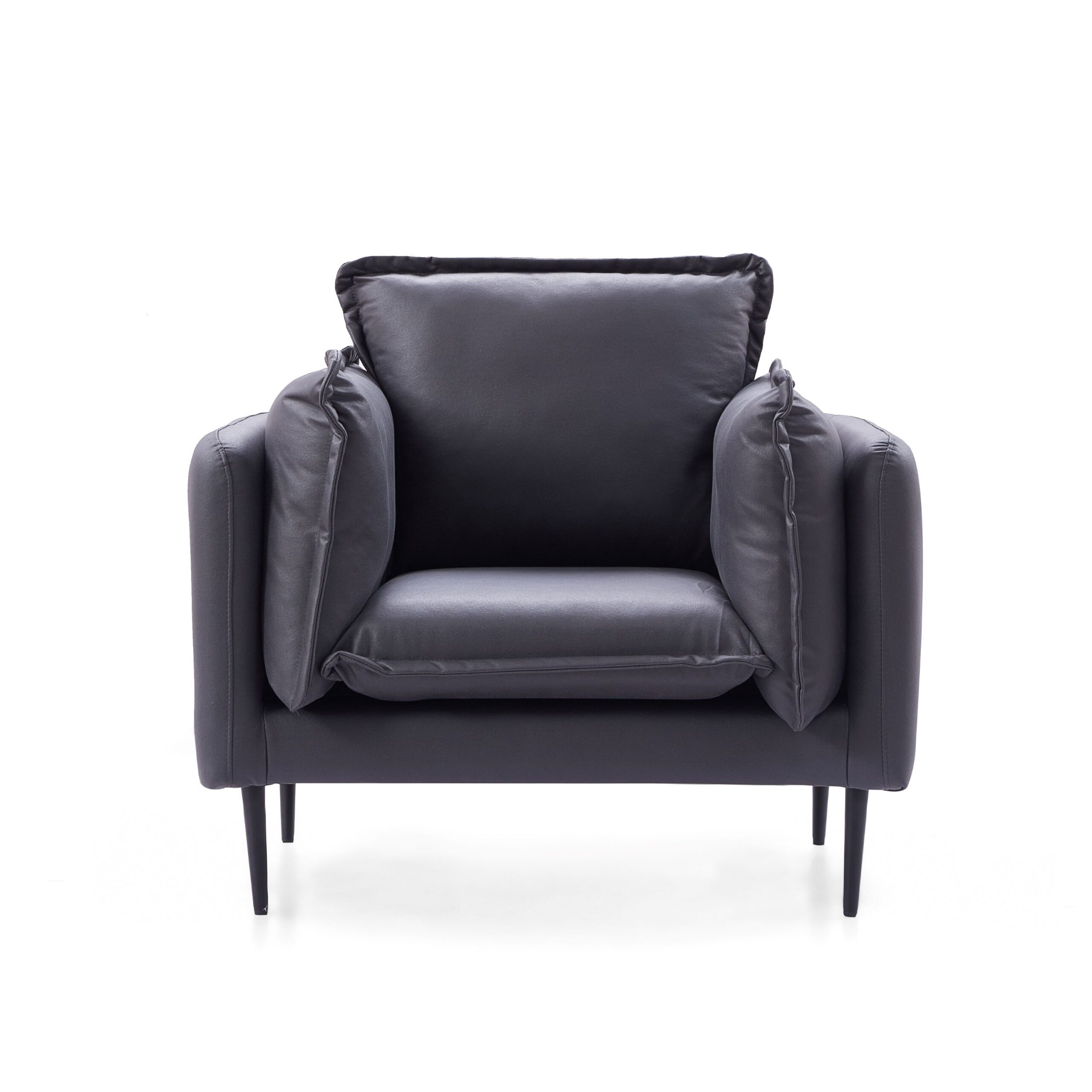 Adain Grey Leathaire Armchair with Metal Legs