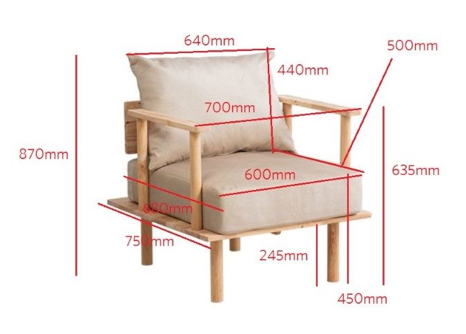 Mabyn Natural Wood Armchair with Removable Cushions