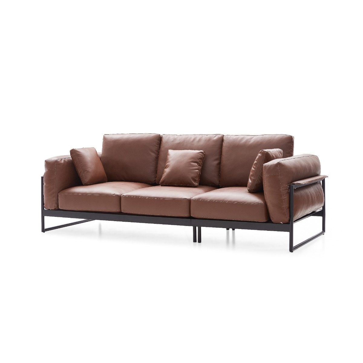 Gwynn 4-Seater Faux Leather Sofa – Dark Brown