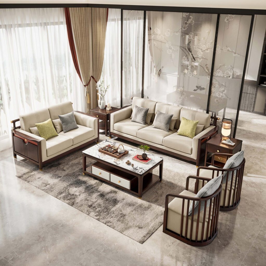 Azunto 3-Seater Sofa – Solid Wood Frame with PVC