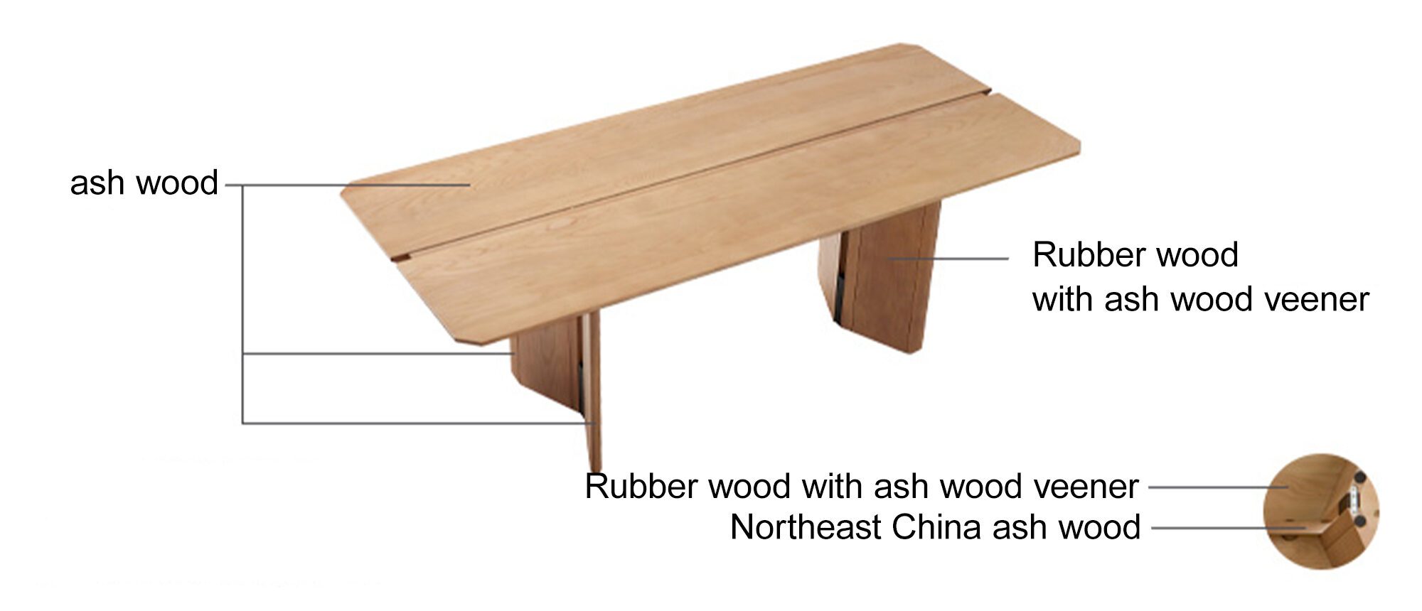 Adewale Solid Ash Wood Dining Table – Natural Finish