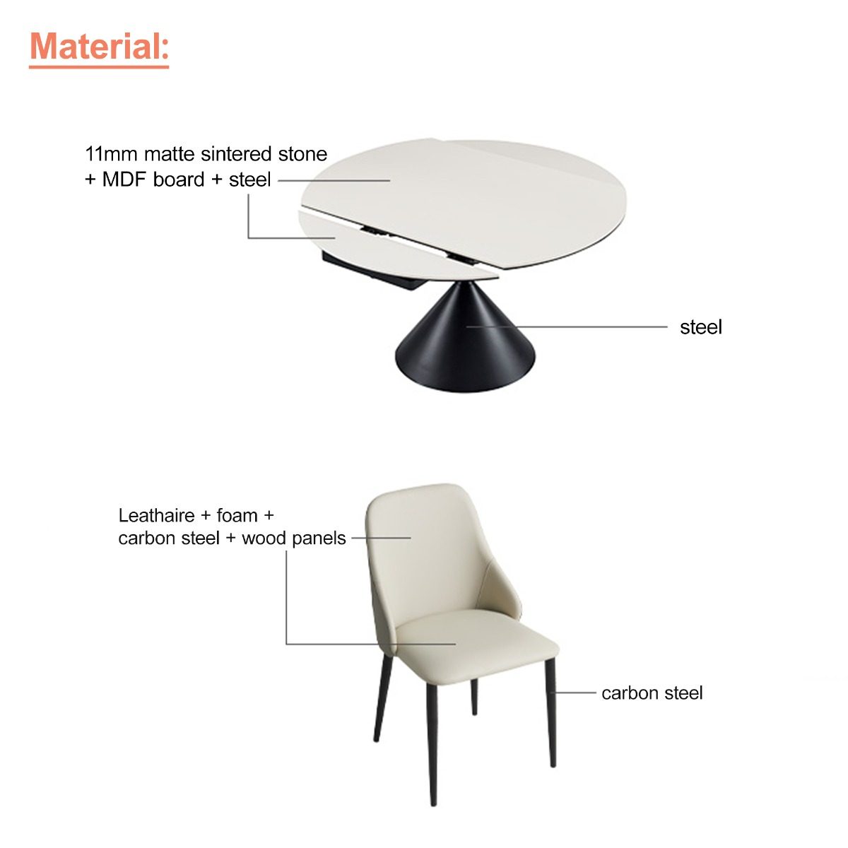 Nerissa 6-Seater Extendable Dining Set (Sintered)