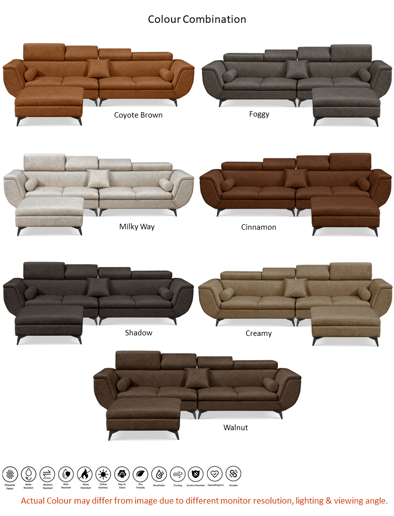 Alcina 4-Seater Leatheraire Fabric Sofa with Ottoman