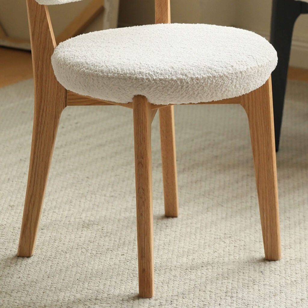 Lartius Boucle Fabric Oak Wood Chair