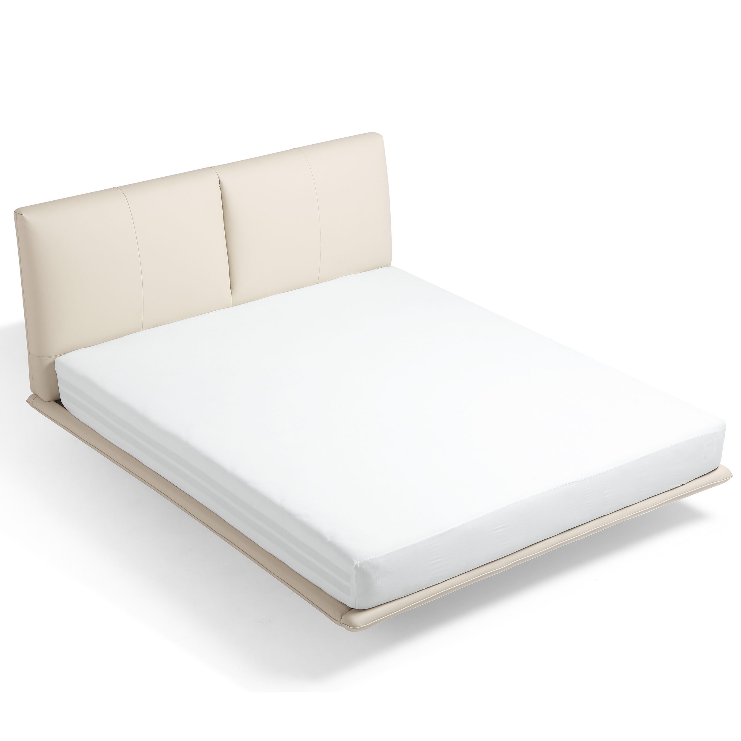Leandrew Taupe Upholstered Bed Frame + Pedestals