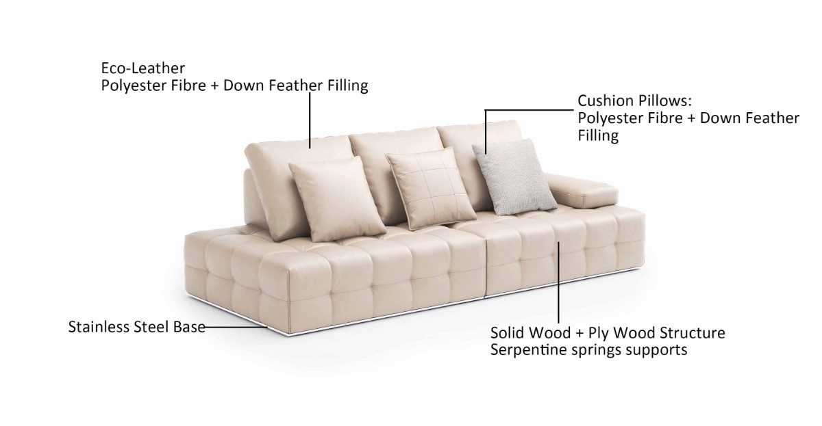 Rheinallt 4-Seater Sofa in Eco-Leather Cream
