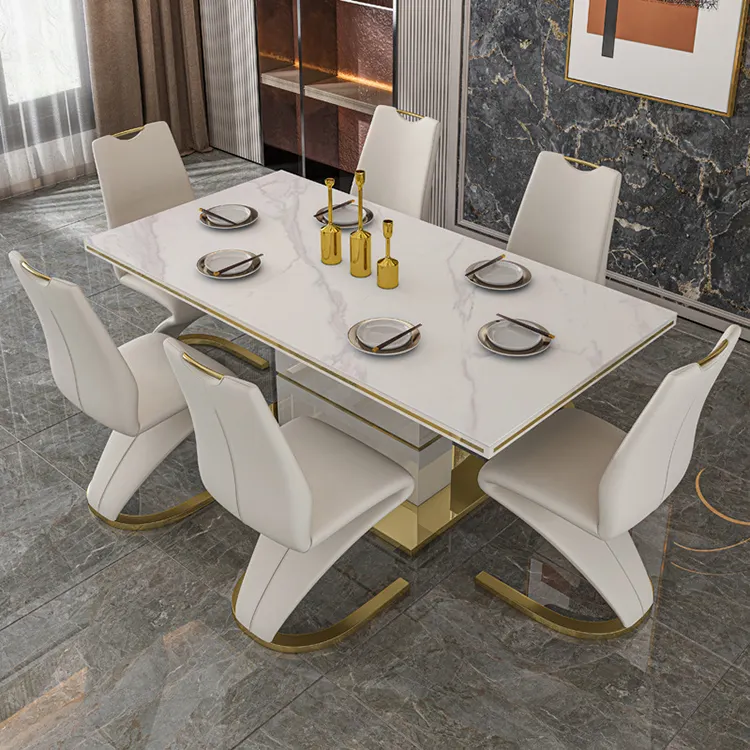 Lucenzo Modern Leather Dining Table Set