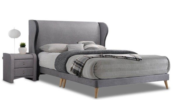 Vicson Wingback Fabric Bed Frame With Side Table
