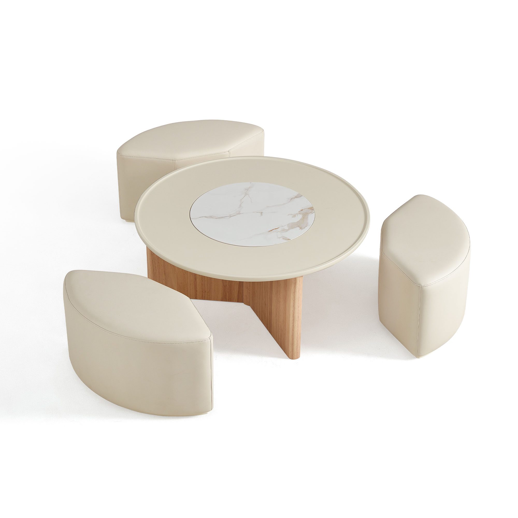 Zygmunt Round Coffee Table with 3 Padded Stools
