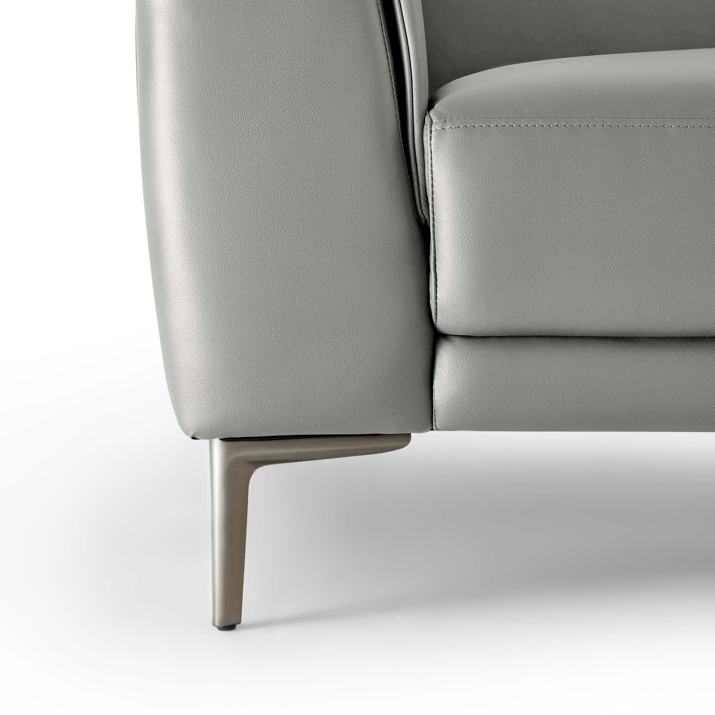 Brago Premium 4-Seater Leather Sofa with Ottoman – Light Grey