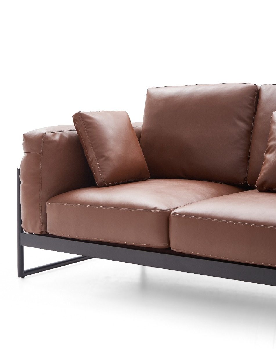 Gwynn 4-Seater Faux Leather Sofa – Dark Brown