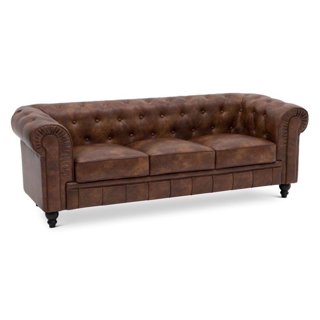 Benjamin Chesterfield Classical 3-Seater PU Leather Sofa