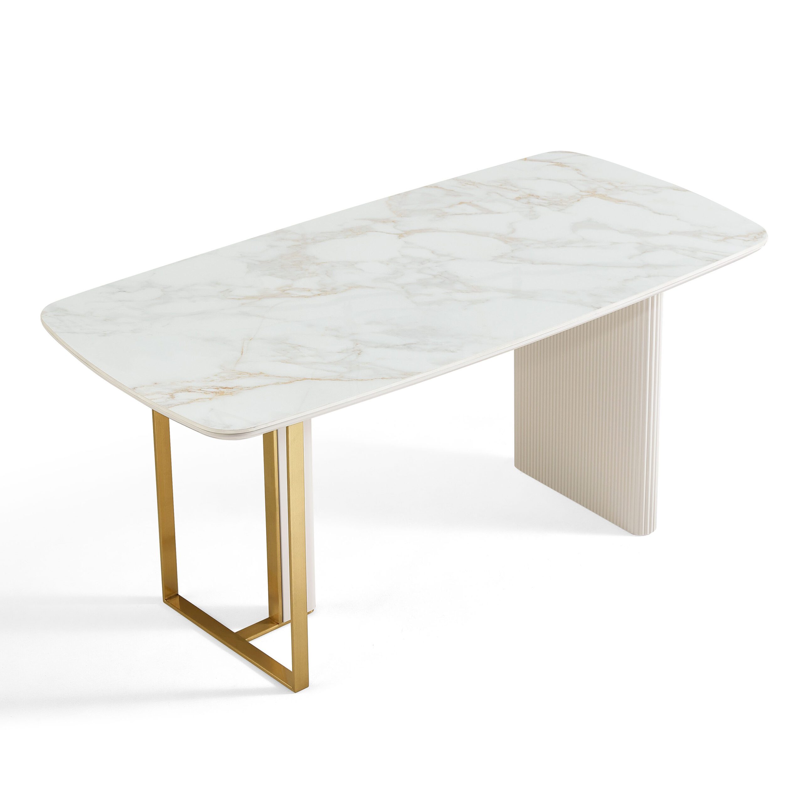 Branduff Modern Luxe Sintered Stone Dining Table – Cream & Gold