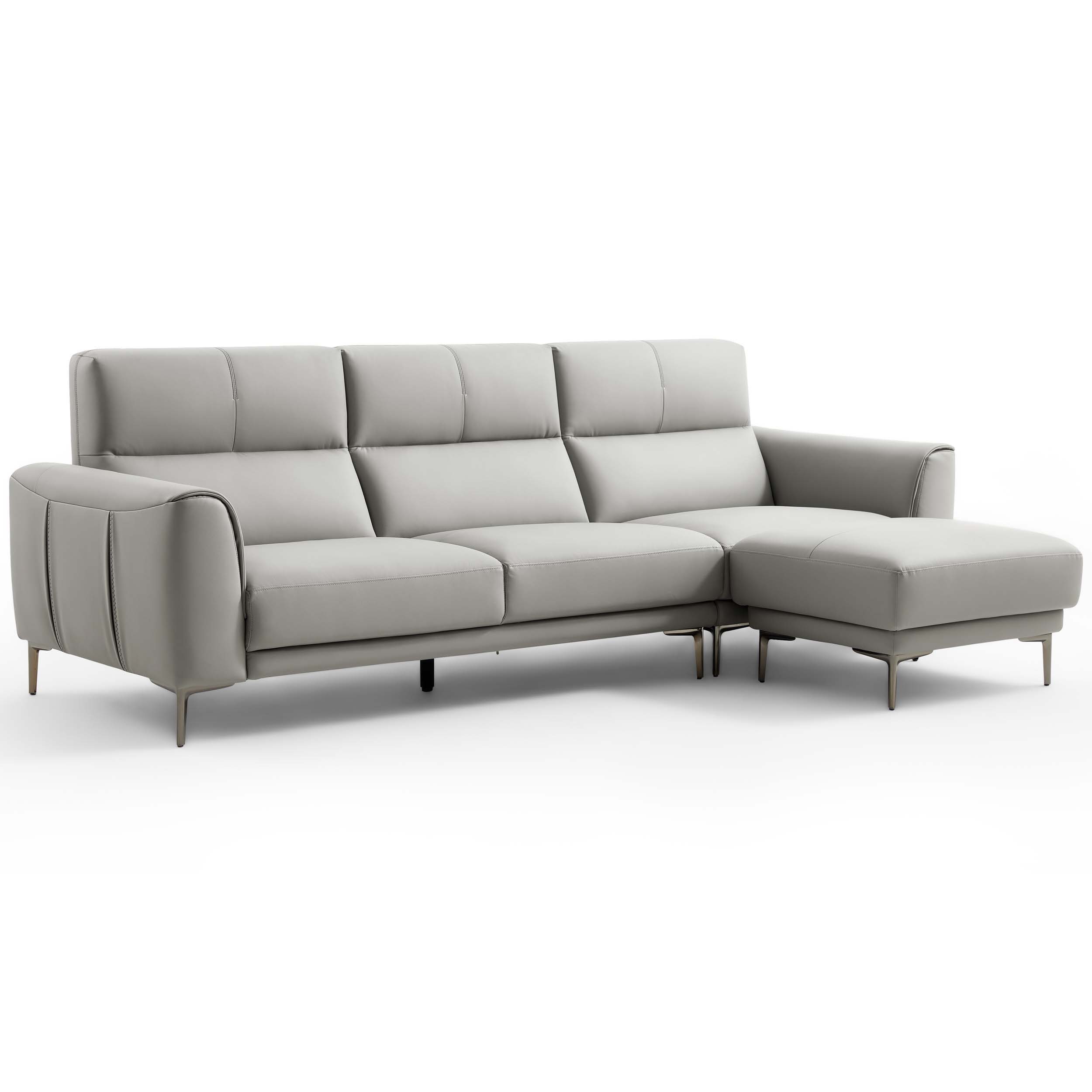 Brago Premium 4-Seater Leather Sofa with Ottoman – Light Grey