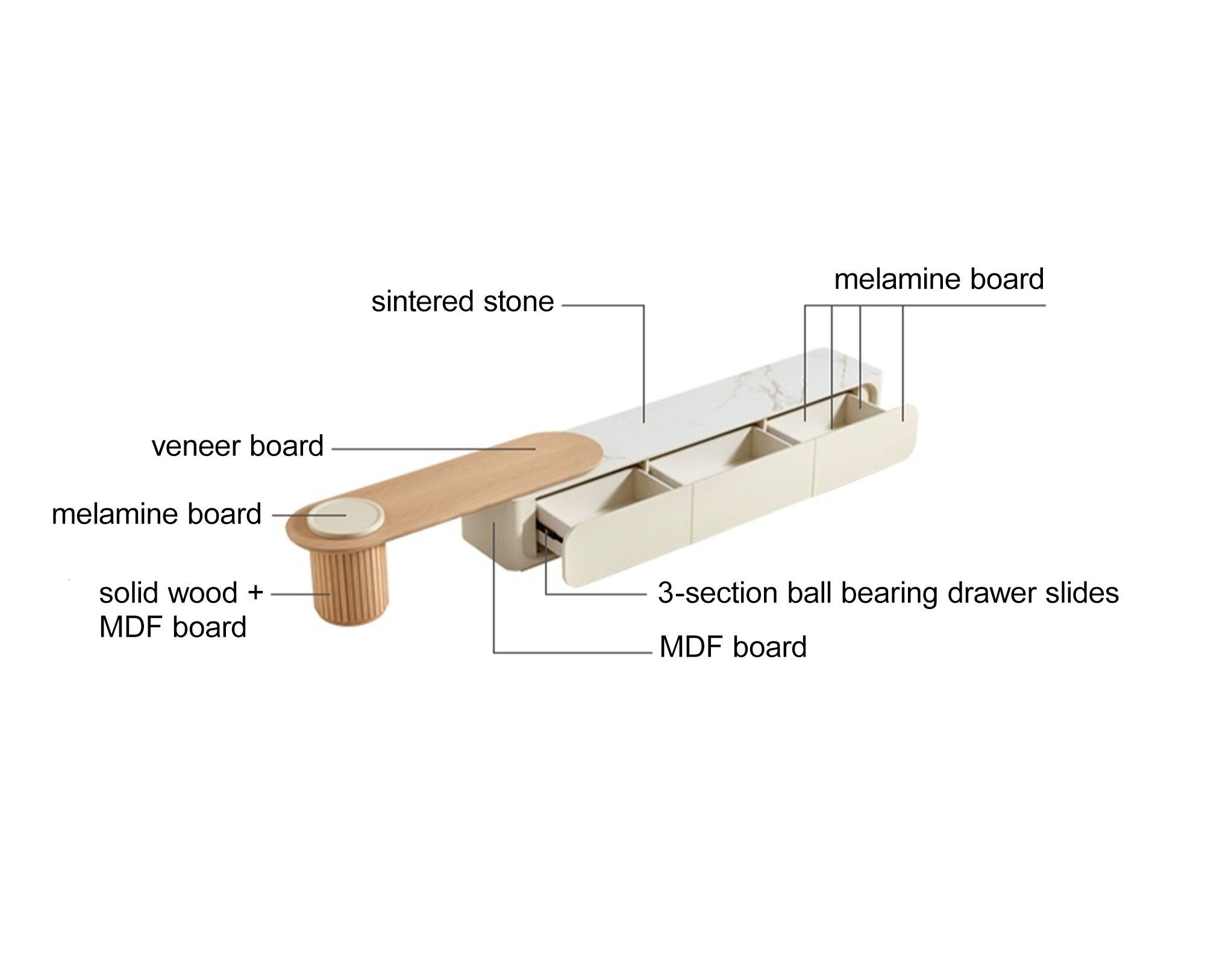 Wendell Extendable TV Console – Off-White Sintered Stone
