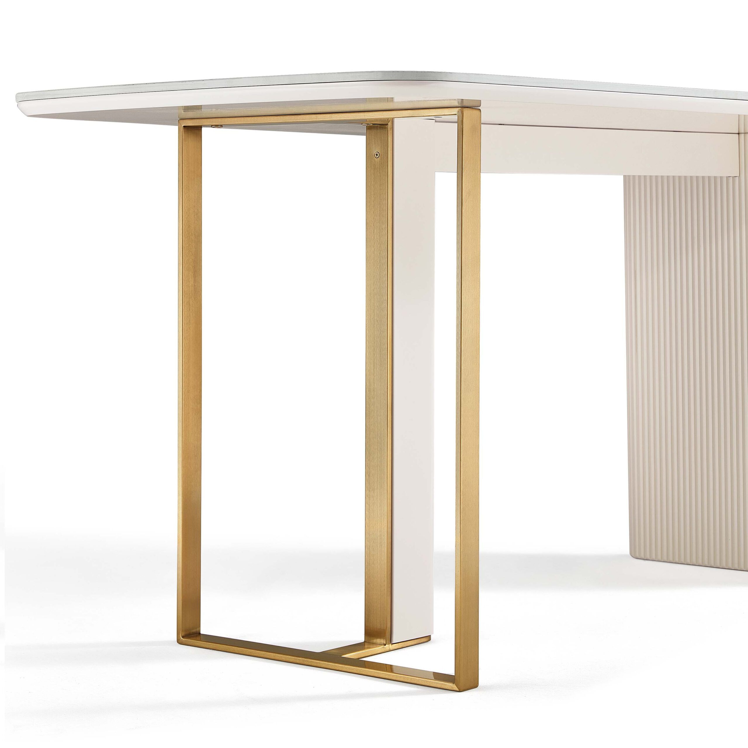 Branduff Modern Luxe Sintered Stone Dining Table – Cream & Gold