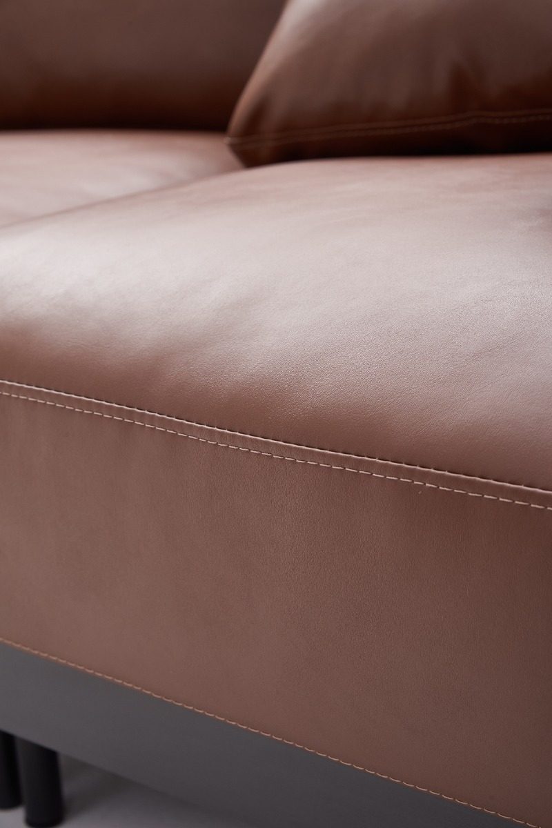 Gwynn 4-Seater Faux Leather Sofa – Dark Brown