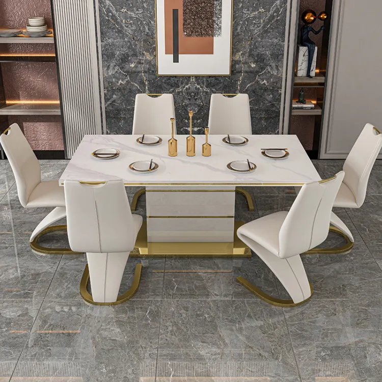 Lucenzo Modern Leather Dining Table Set