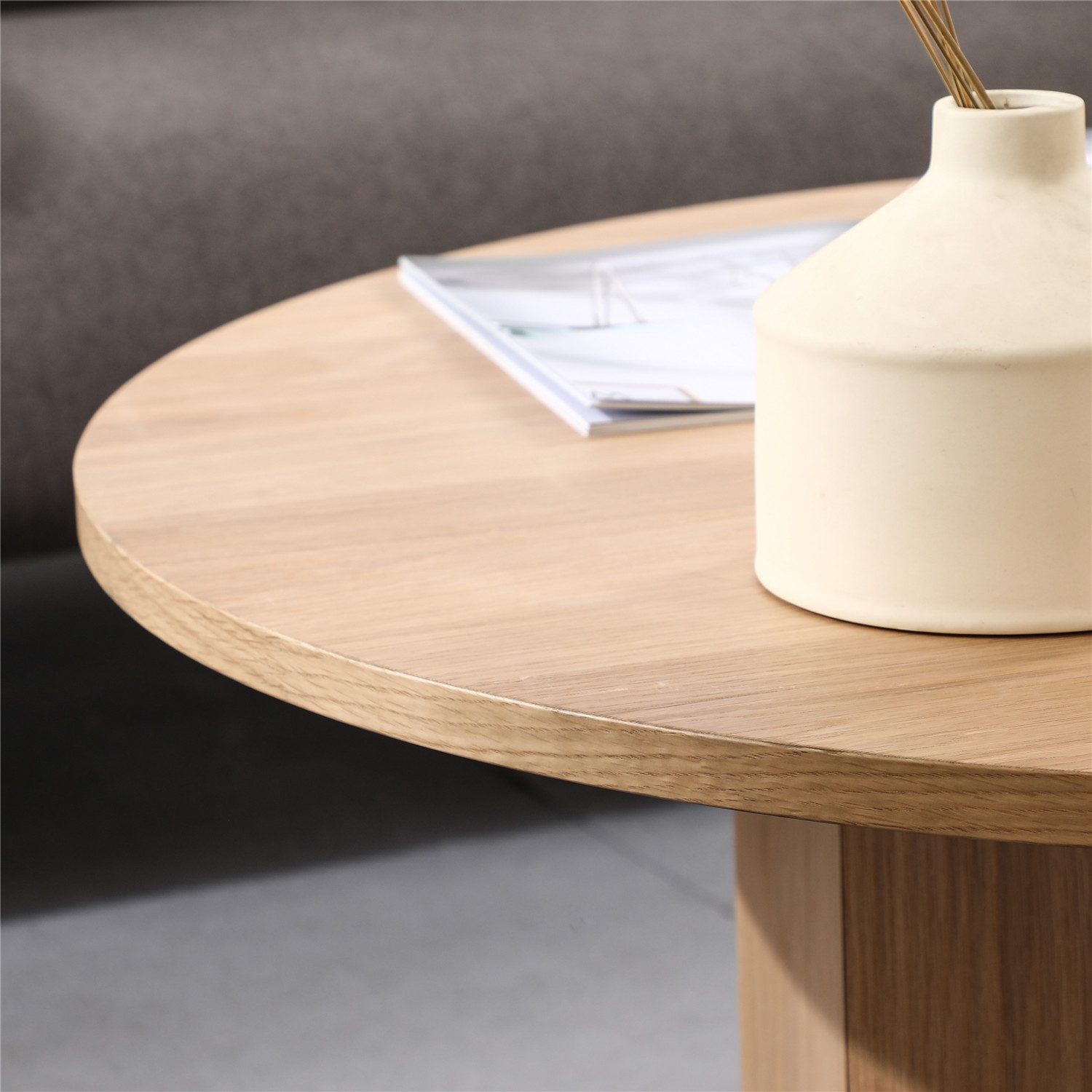 Naomi Round Ribbed Coffee Table – Oak Veneer