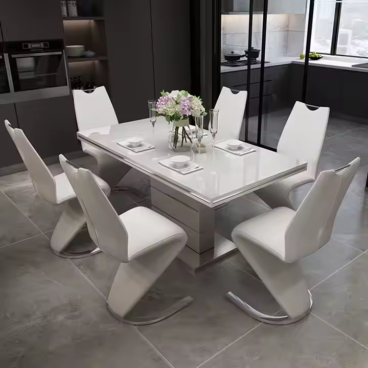 Lucenzo Modern Leather Dining Table Set